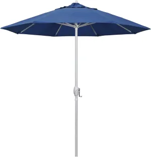 California Umbrella 7.5' Rd Aluminum Patio Umbrella, Crank Lift, Auto Tilt, White Finish, Sunbrella Regatta
