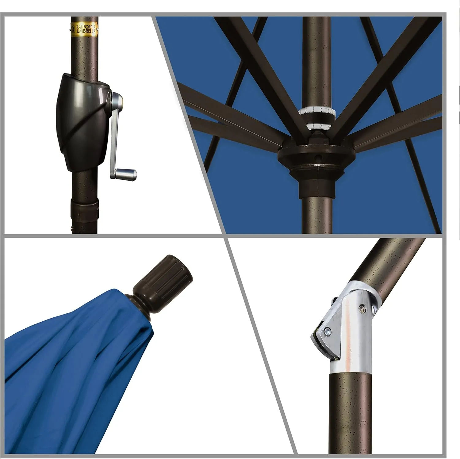 California Umbrella 7.5' Rd Pacific Trail Series Aluminum Patio Umbrella, Crank Lift, Push Button Tilt, Bronze Finish, Sunbrella Regatta Fabric