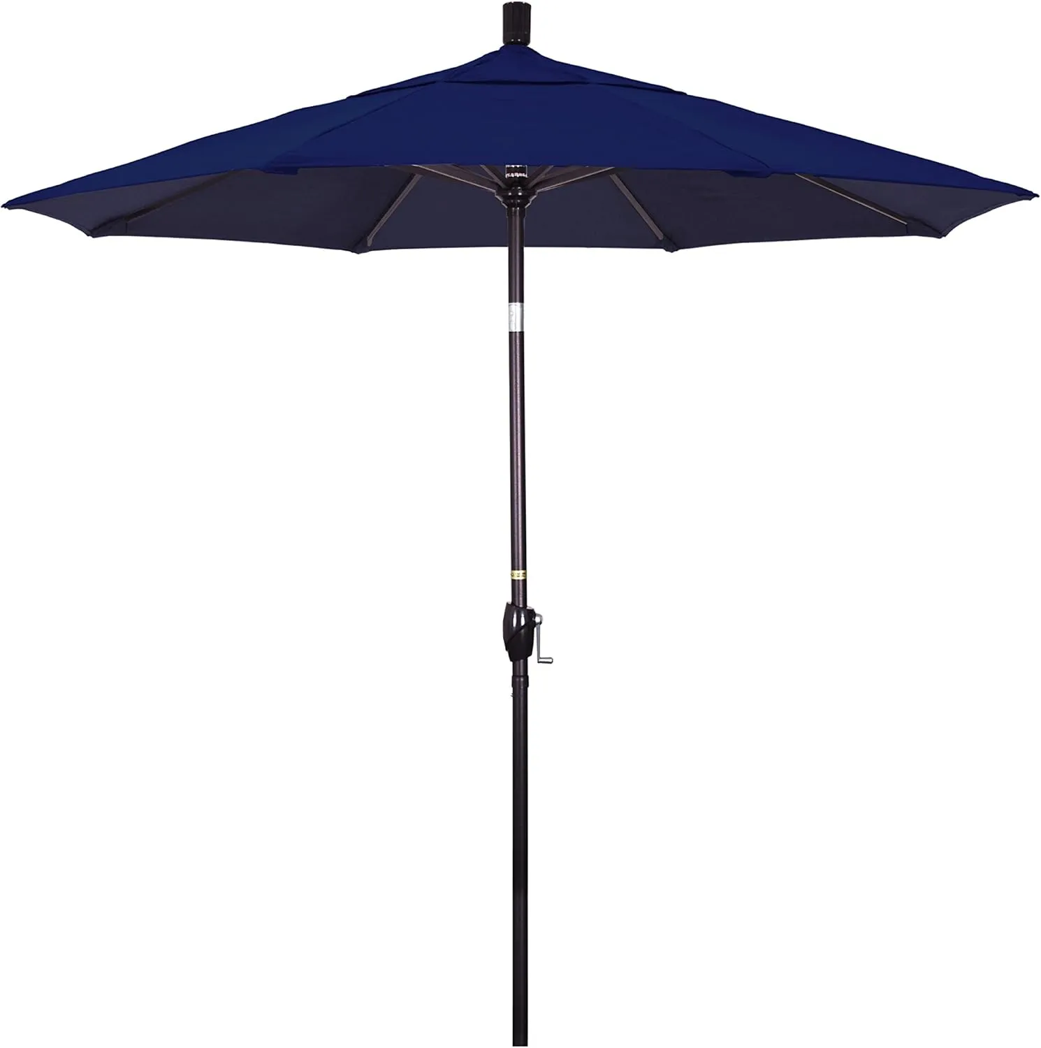 California Umbrella 7.5' Round Aluminum Market Umbrella, Crank Lift, Push Button Tilt, Bronze Pole, Navy