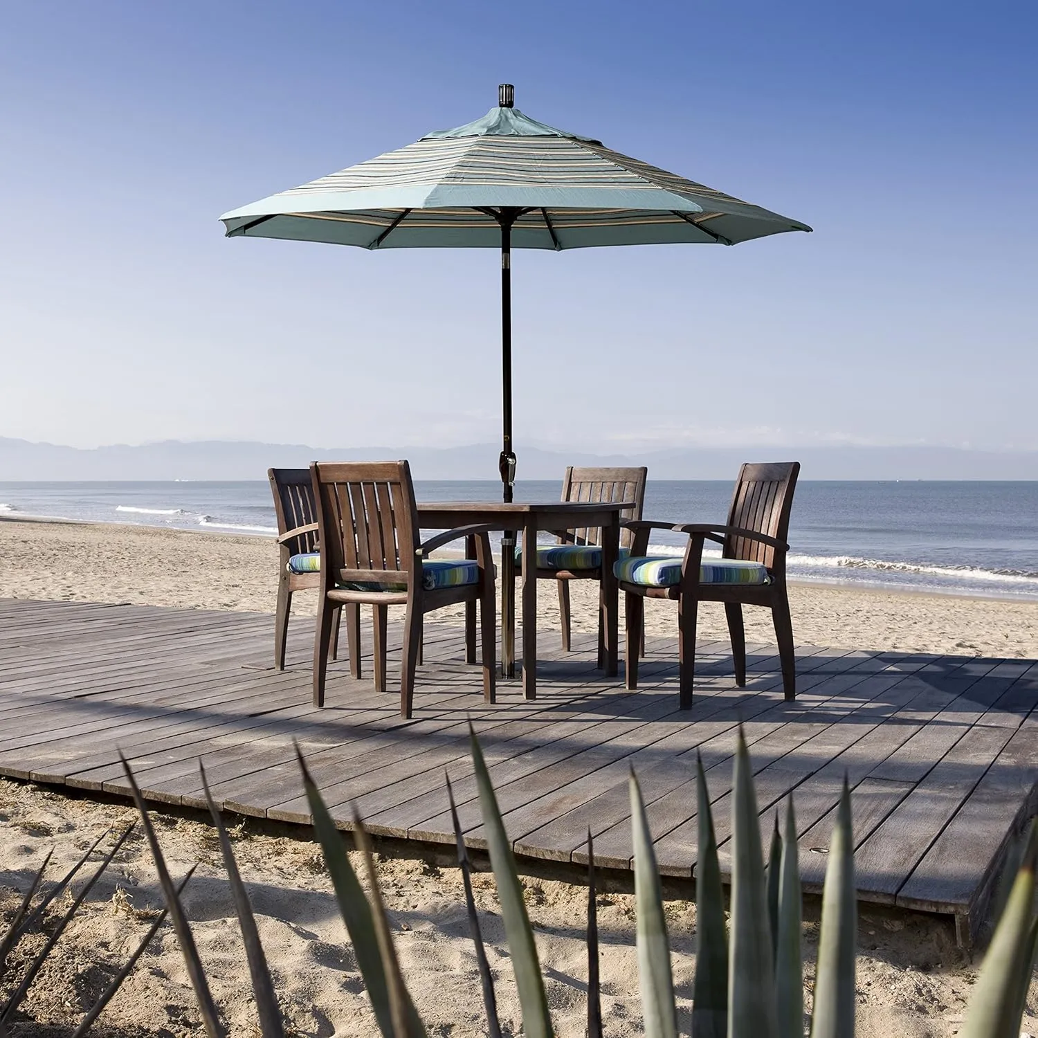 California Umbrella 7.5' Round Aluminum Market Umbrella, Crank Lift, Push Button Tilt, Bronze Pole, Navy