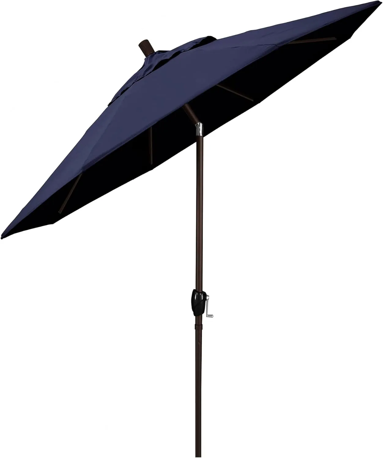 California Umbrella 7.5' Round Aluminum Market Umbrella, Crank Lift, Push Button Tilt, Bronze Pole, Navy