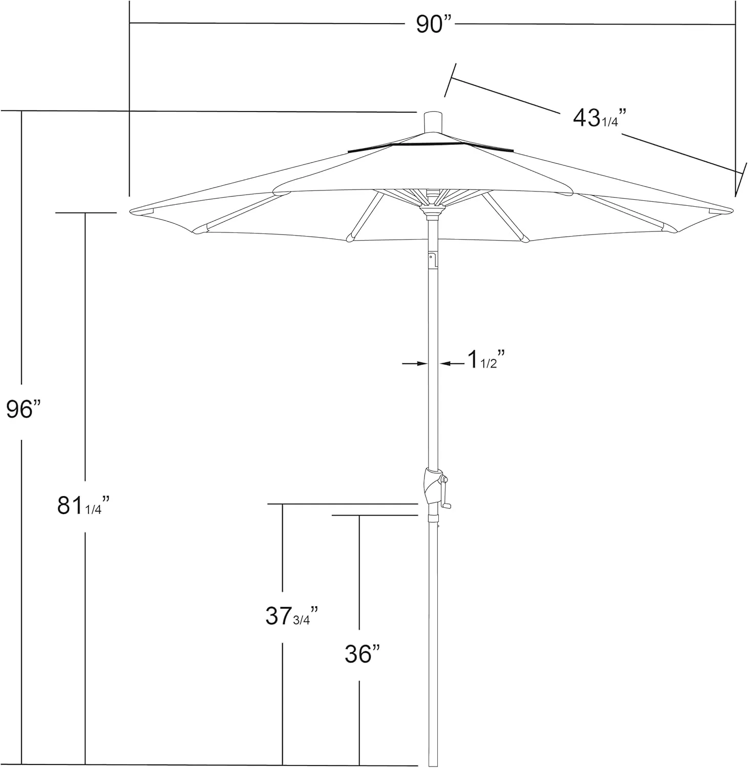 California Umbrella 7.5' Round Aluminum Market Umbrella, Crank Lift, Push Button Tilt, Bronze Pole, Navy