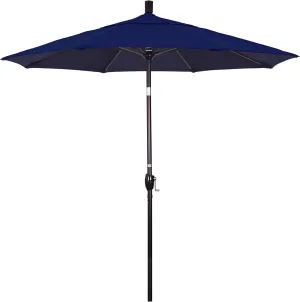 California Umbrella 7.5' Round Aluminum Market Umbrella, Crank Lift, Push Button Tilt, Bronze Pole, Navy
