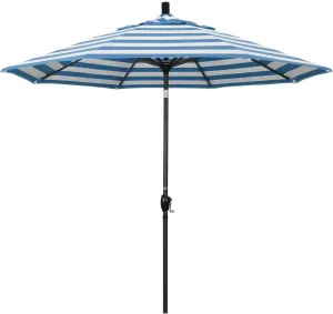 California Umbrella 9' Rd Pacific Trail Series Aluminum Patio Umbrella, Crank Lift, Push Button Tilt, Black Finish, Sunbrella Cabana Regatta fabric