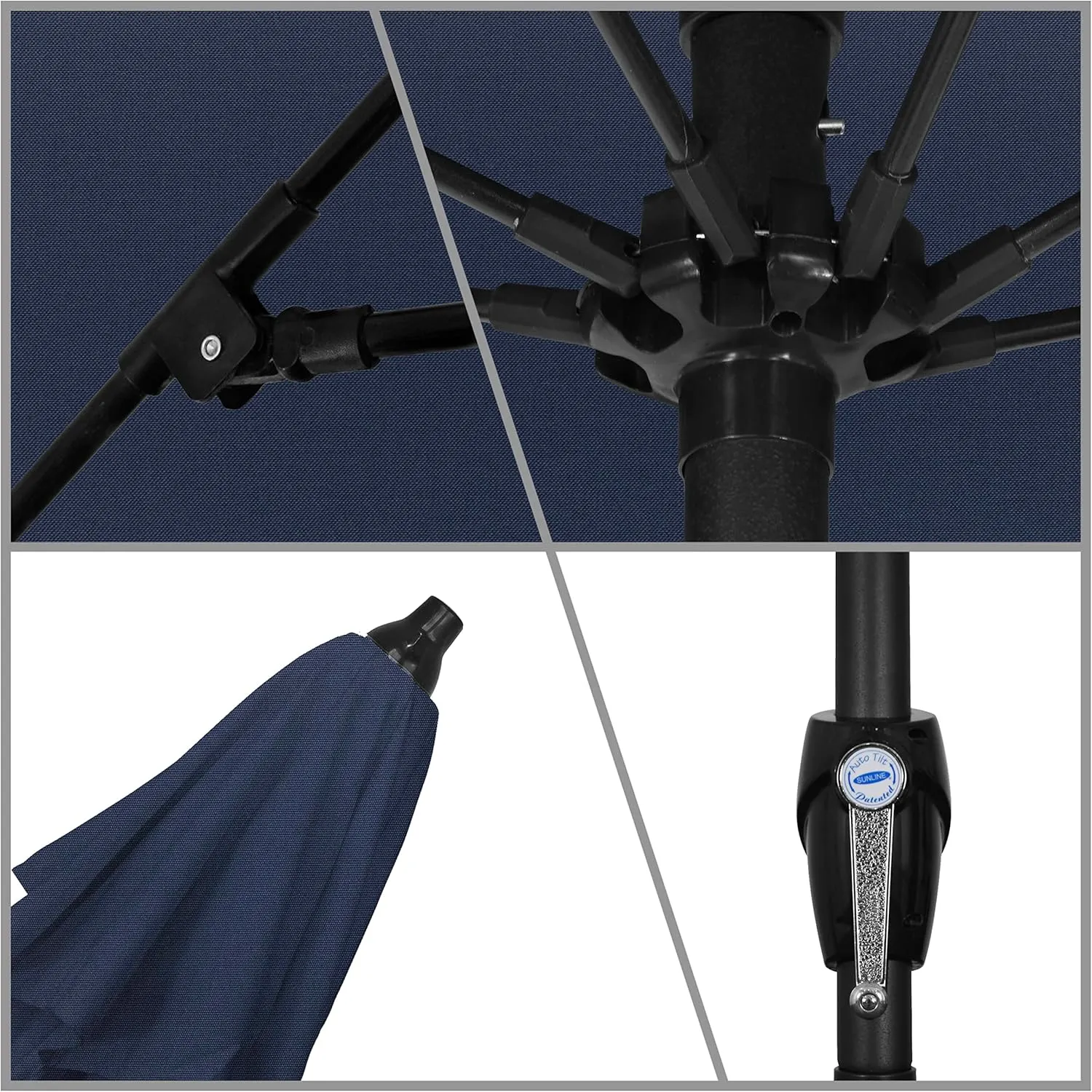 California Umbrella 9' Rd Sunbrella Aluminum Patio Umbrella, Crank Lift, Auto Tilt, Bronze Pole, Navy