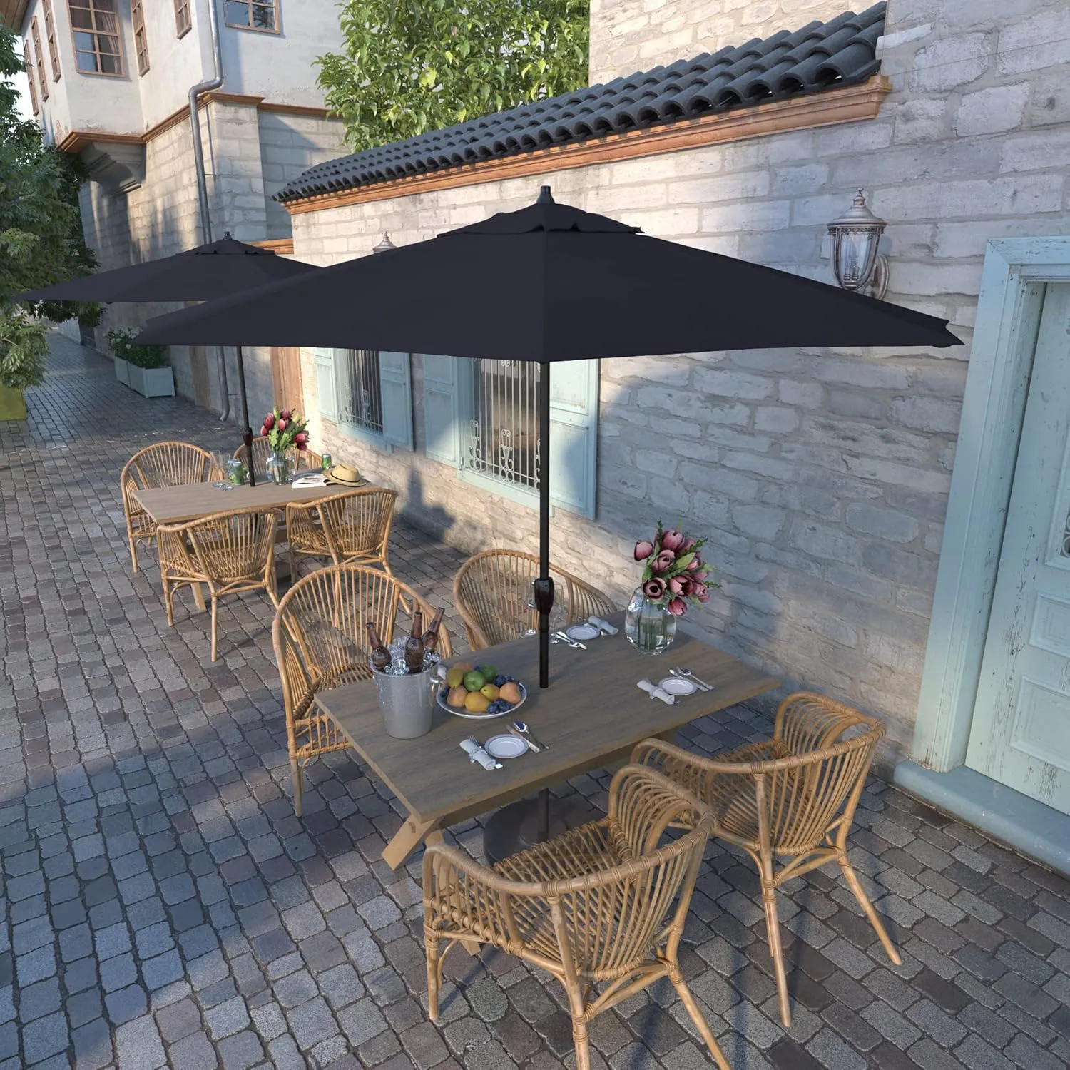 California Umbrella 9' Rd Sunbrella Aluminum Patio Umbrella, Crank Lift, Auto Tilt, Bronze Pole, Navy