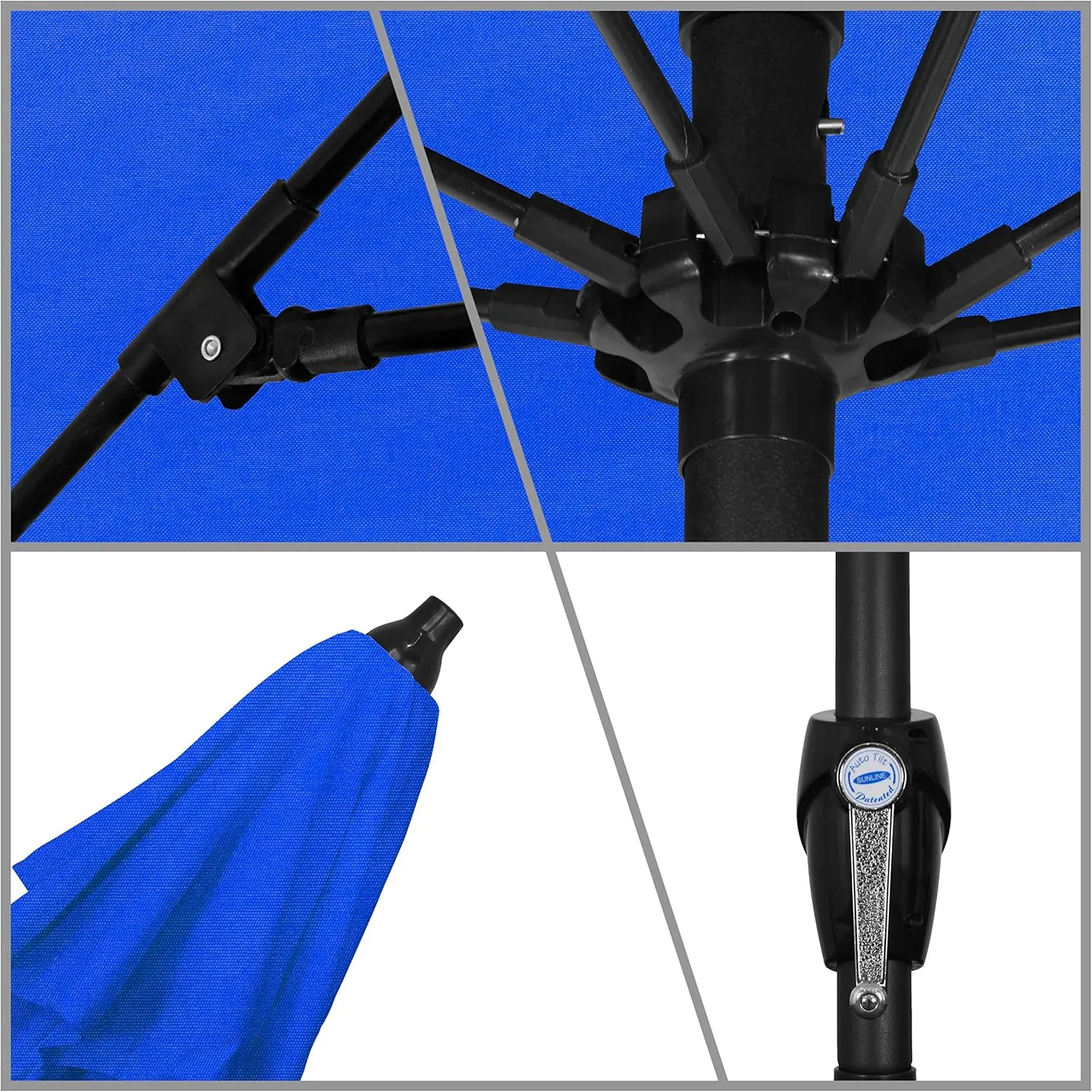 California Umbrella 9' Rd Sunbrella Aluminum Patio Umbrella, Crank Lift, Auto Tilt, Bronze Pole, Pacific Blue