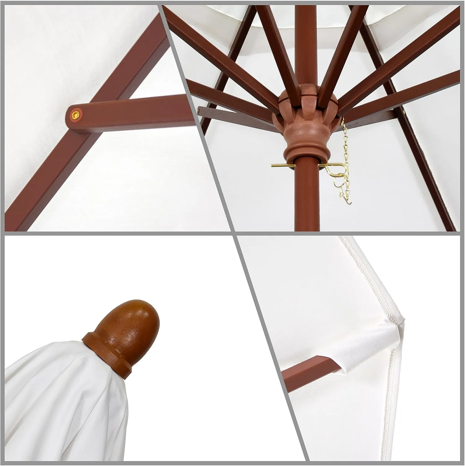 California Umbrella 9' Rd. Wooden Market Umbrella, Push Open Pin Stop , Sunbrella Pacific Blue