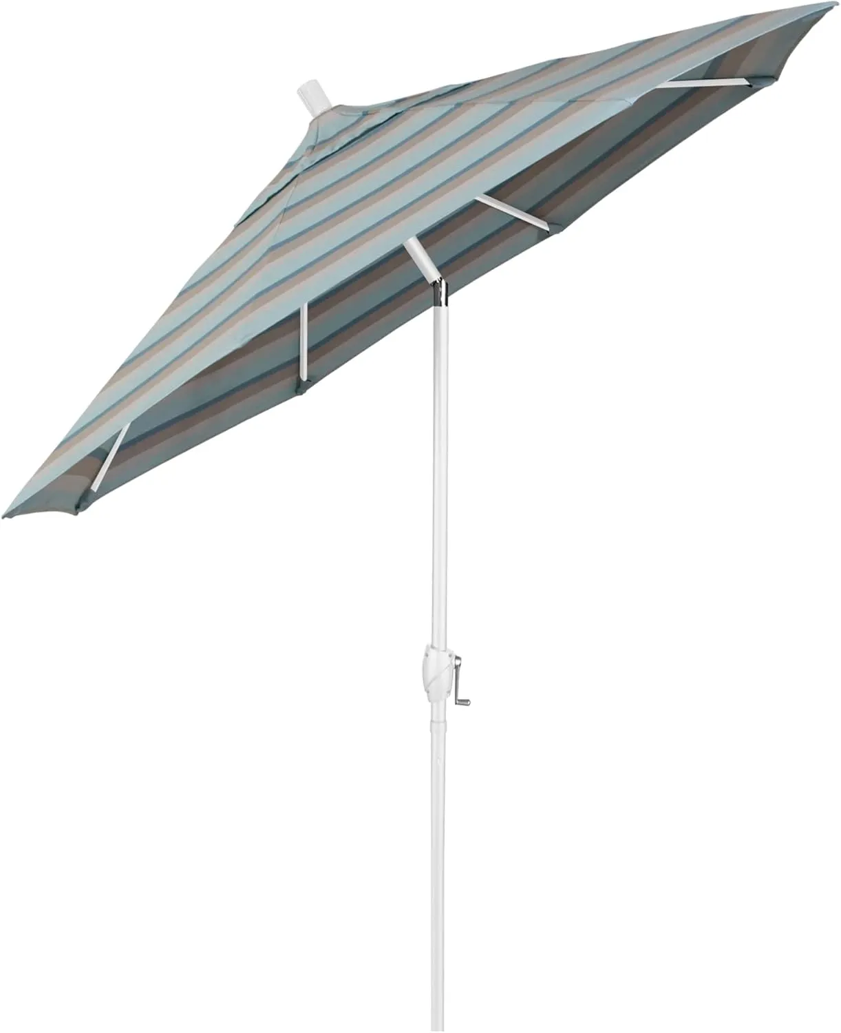 California Umbrella 9' Round Aluminum Market Umbrella, Crank Lift, Push Button Tilt, White Pole, Gateway Mist