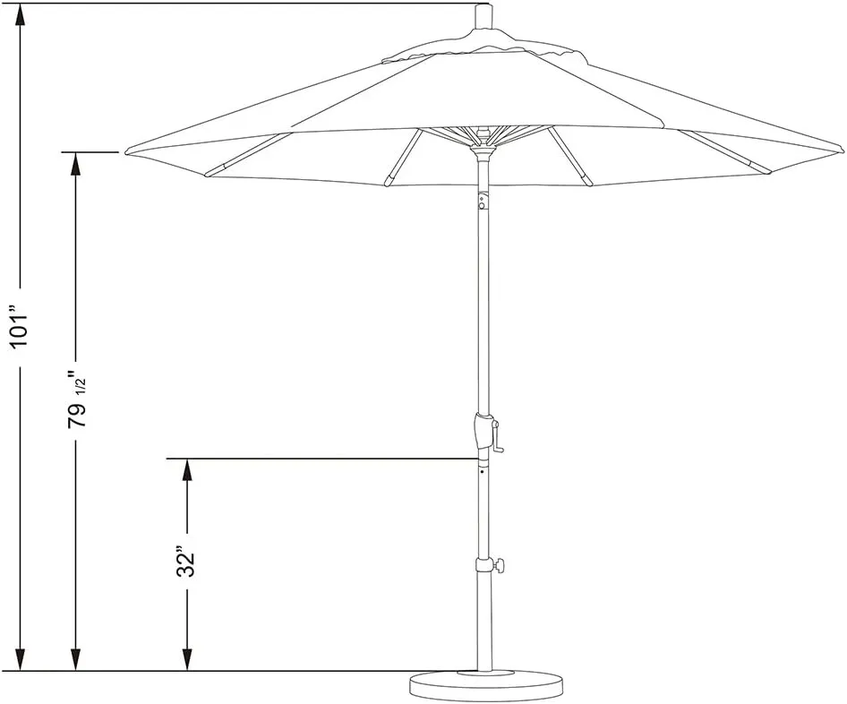 California Umbrella 9' Round Aluminum Market Umbrella, Crank Lift, Push Button Tilt, White Pole, Gateway Mist