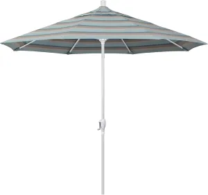 California Umbrella 9' Round Aluminum Market Umbrella, Crank Lift, Push Button Tilt, White Pole, Gateway Mist