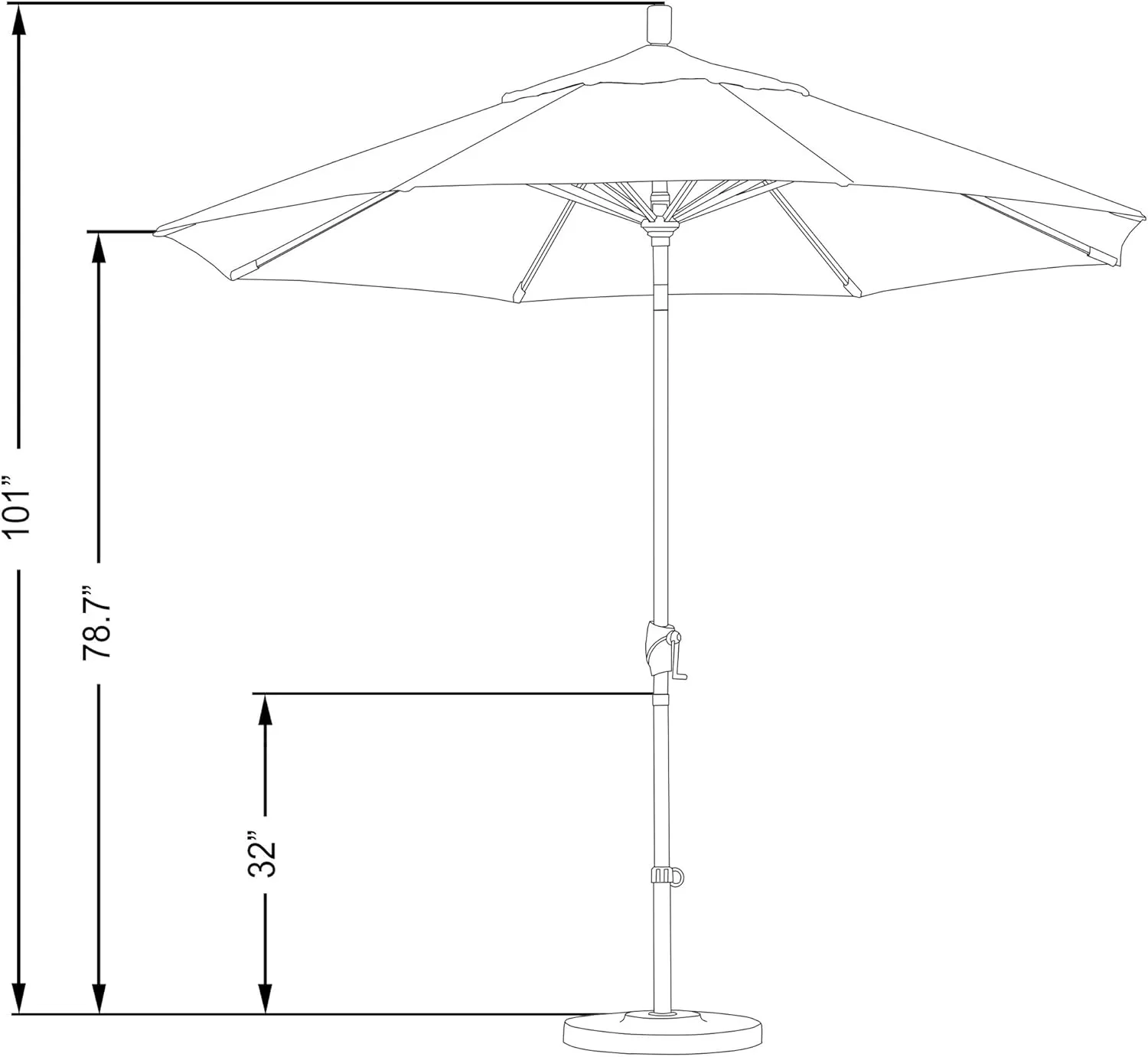 California Umbrella 9' Round Aluminum Market Umbrella, Crank Lift, Push Button Tilt, White Pole, Navy Blue