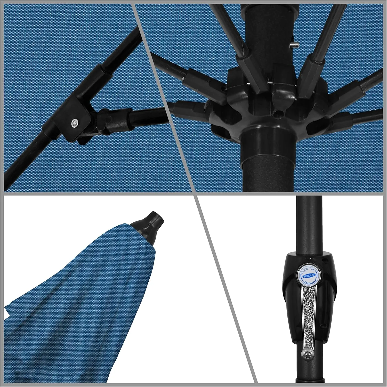 California Umbrella 9' Round Sunbrella Aluminum Outdoor Deck, Pool or Patio Umbrella, Crank Lift, Auto Tilt, Bronze Pole, Regatta