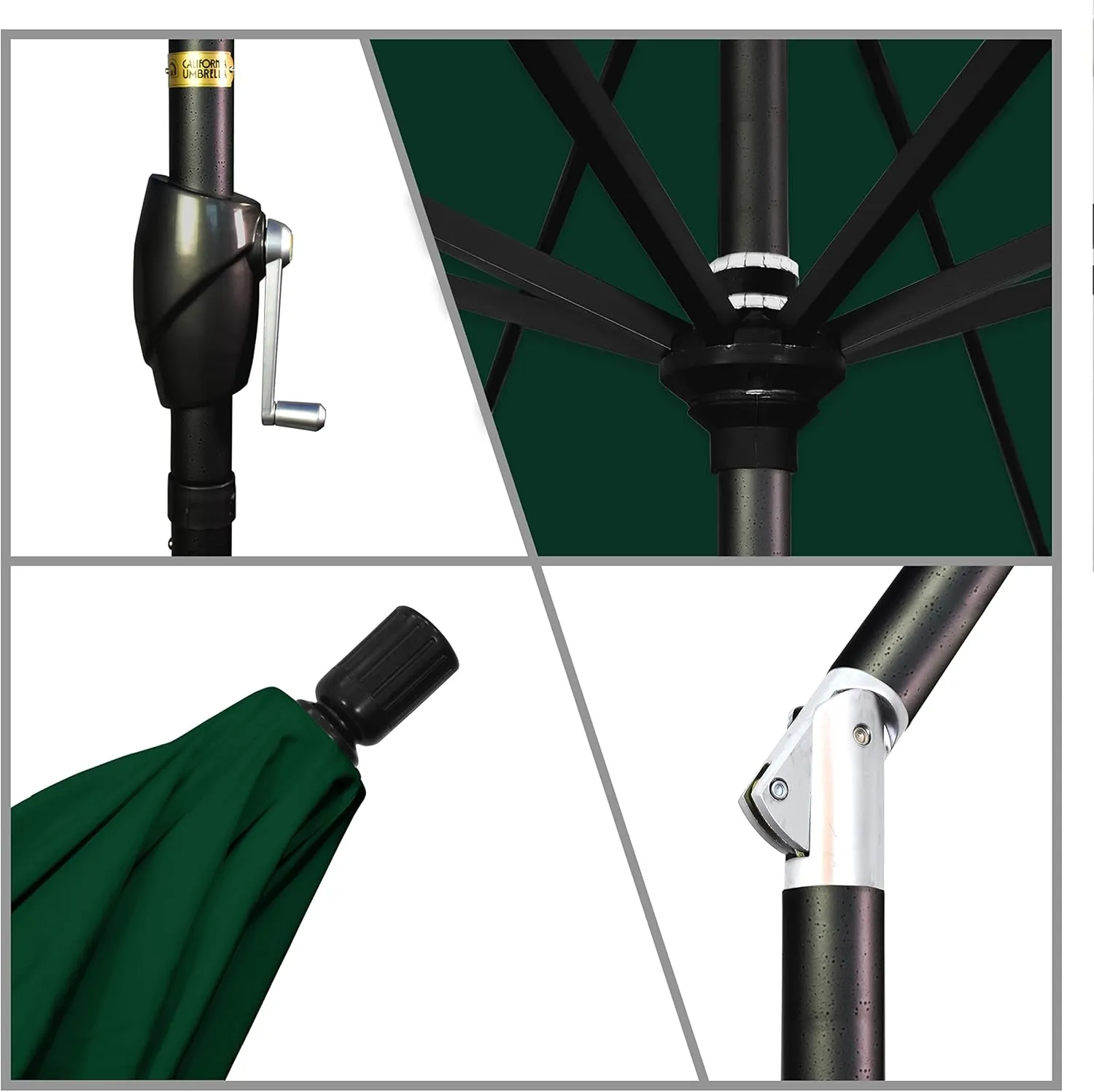 California Umbrella GSPT908302-5446 9' Round Aluminum Market, Crank Lift, Push Button Tilt, Black Pole, Sunbrella Forest Green Patio Umbrella, 9-Feet