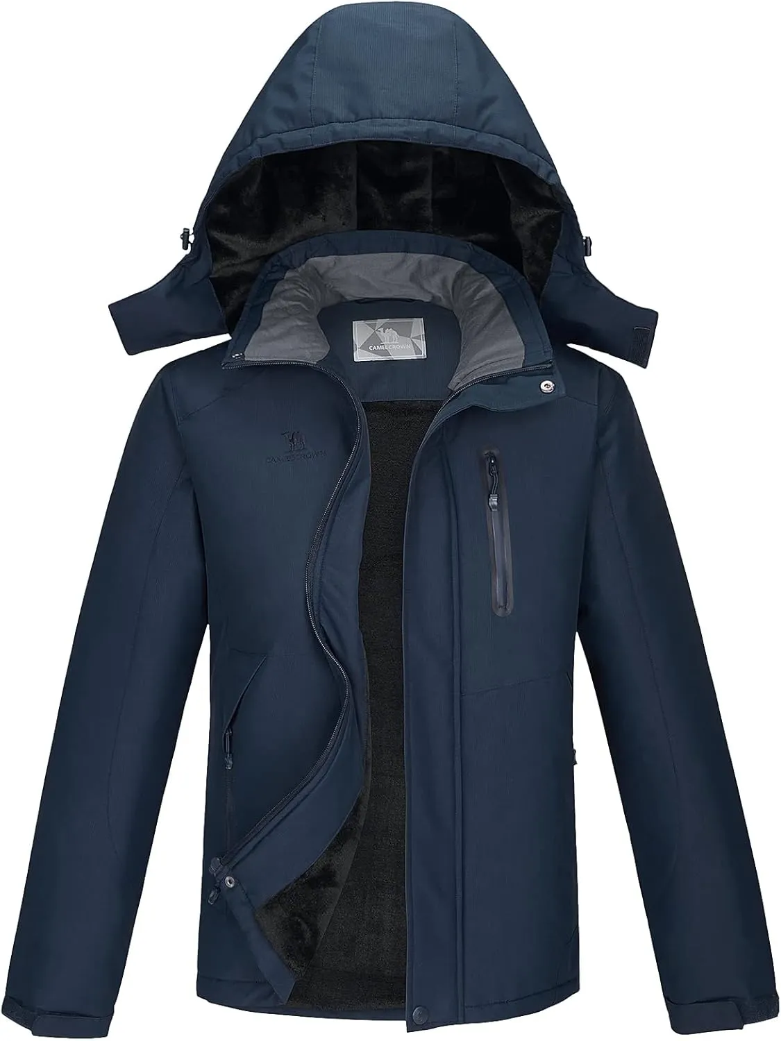 CAMEL CROWN Men's Mountain Waterproof Ski Jackets Warm Winter Snow Coat with Detachable Hood Windproof Rain Jacket