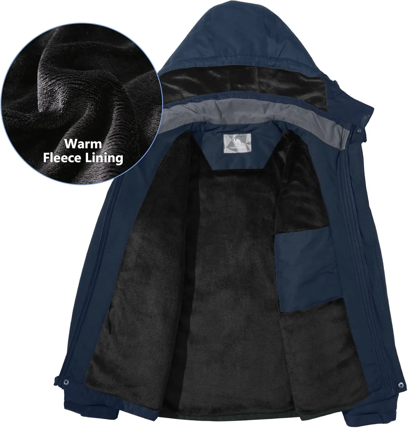 CAMEL CROWN Men's Mountain Waterproof Ski Jackets Warm Winter Snow Coat with Detachable Hood Windproof Rain Jacket