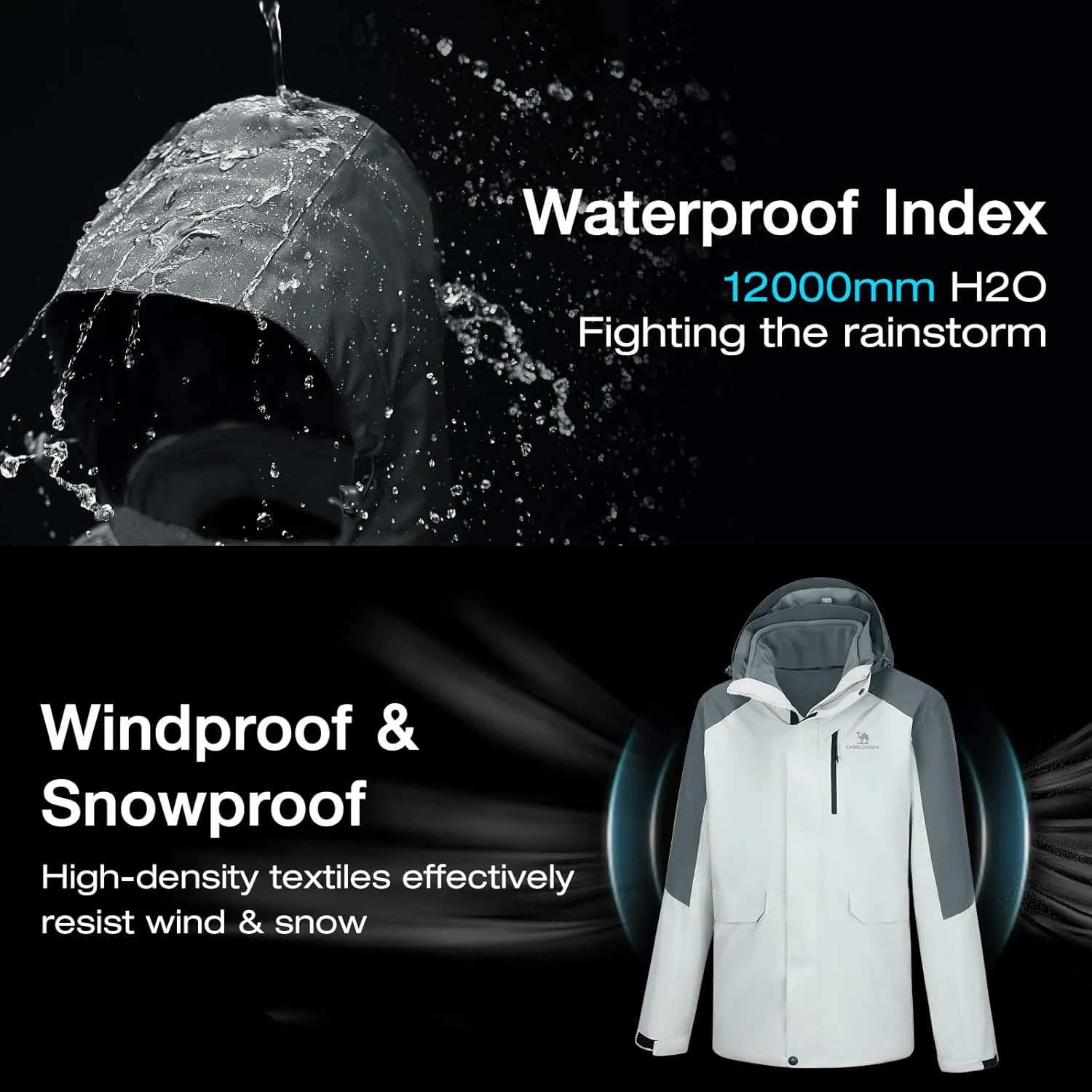 CAMEL CROWN Men’s Ski Jackets 3 in 1 Waterproof Winter Jackets Snow Jackets Windproof Hooded with Inner Fleece Coat