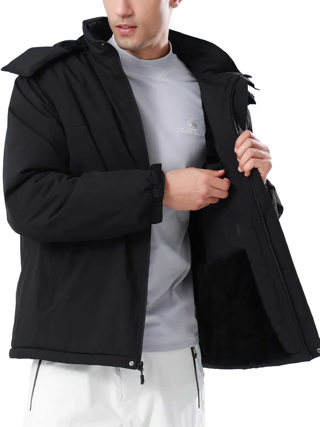 CAMEL CROWN Men's Winter Ski Jacket Mountain Snow Coats Waterproof Detachable Hood Windproof Fleece Rain Jackets