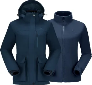 CAMEL CROWN Women's Ski Jacket 3 in 1 Winter Jacket Waterproof Jacket Windbreaker Snow Coat with Inner Warm Fleece Coat