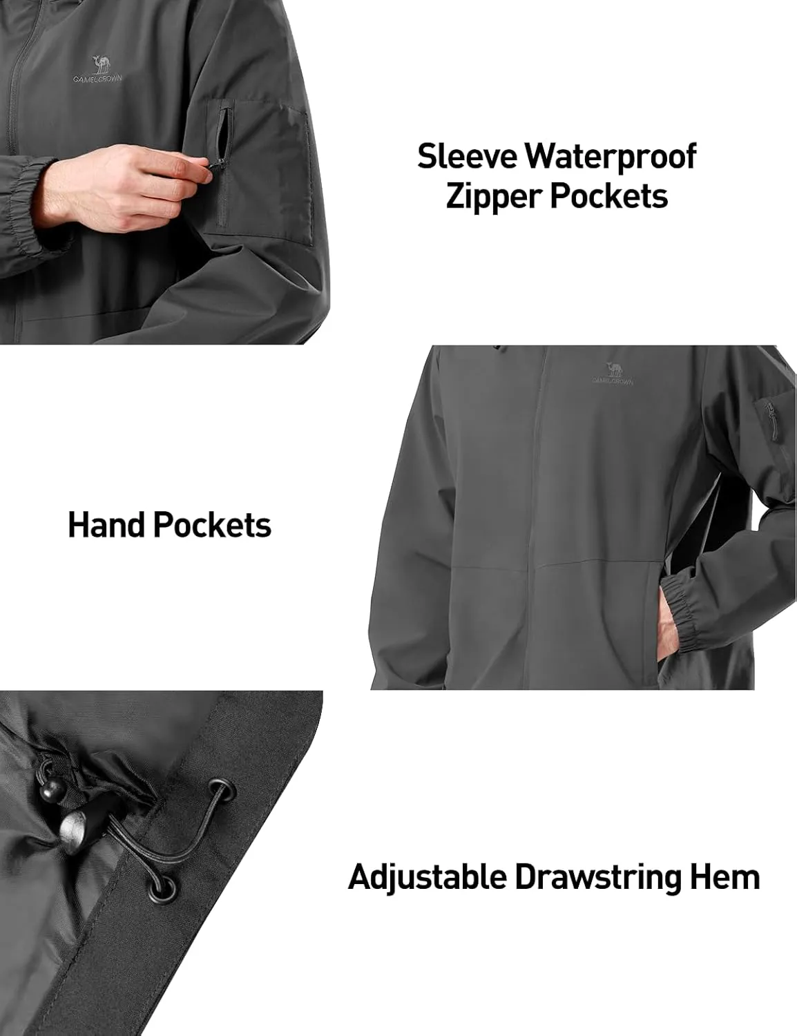 CAMELSPORTS Men Waterproof Softshell Jacket Windbreaker Hooded lightweight Rain Coat for Outdoor Hiking