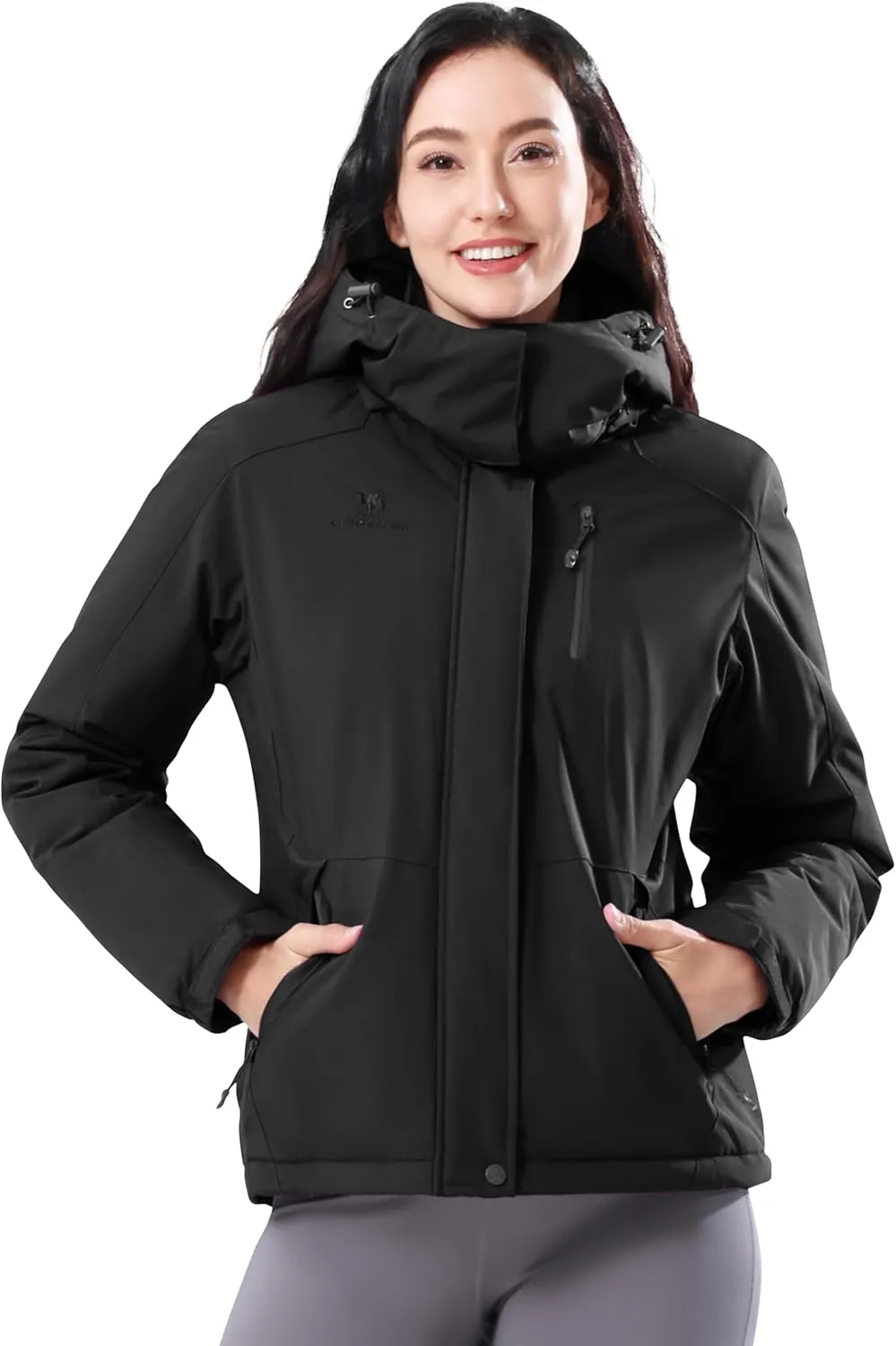 CAMELSPORTS Women's Waterproof Snow Ski Jakcet Fleece Warm Winter Coat Hooded Windproof Insulated Snowboarding Jacket