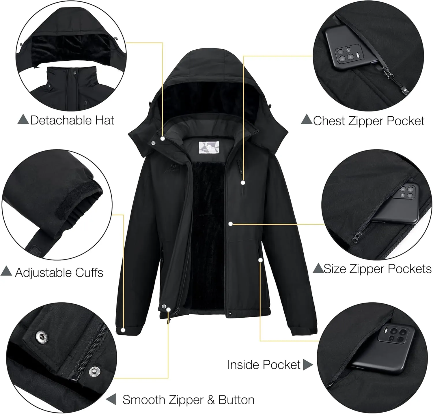 CAMELSPORTS Women's Waterproof Snow Ski Jakcet Fleece Warm Winter Coat Hooded Windproof Insulated Snowboarding Jacket