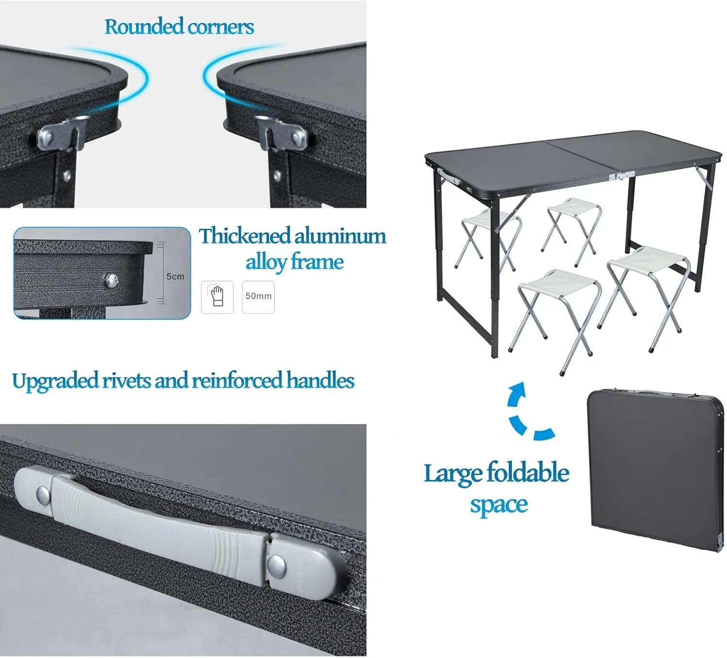 Camp Tables Portable Foldable, Aluminum Dining Table, Adjustable Height, Foldable Table and Chairs for Camping, Picnic, BBQ (Color : D)