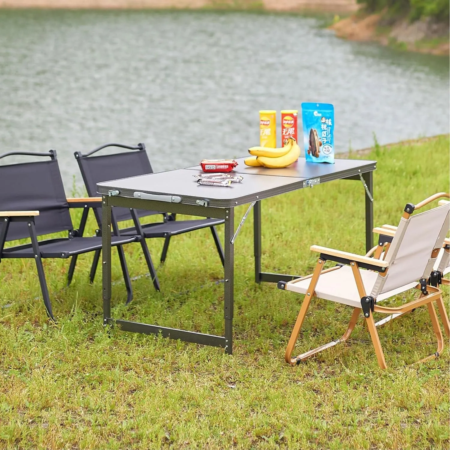Camp Tables Portable Foldable, Aluminum Dining Table, Adjustable Height, Foldable Table and Chairs for Camping, Picnic, BBQ (Color : D)
