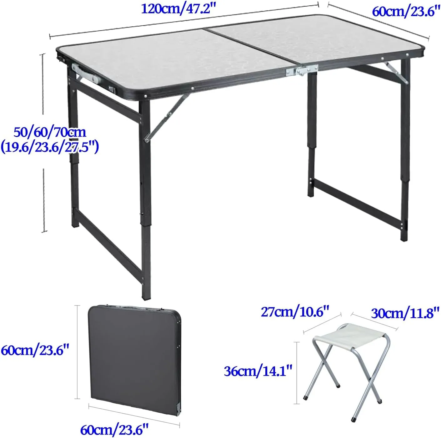 Camp Tables Portable Foldable, Aluminum Dining Table, Adjustable Height, Foldable Table and Chairs for Camping, Picnic, BBQ (Color : D)