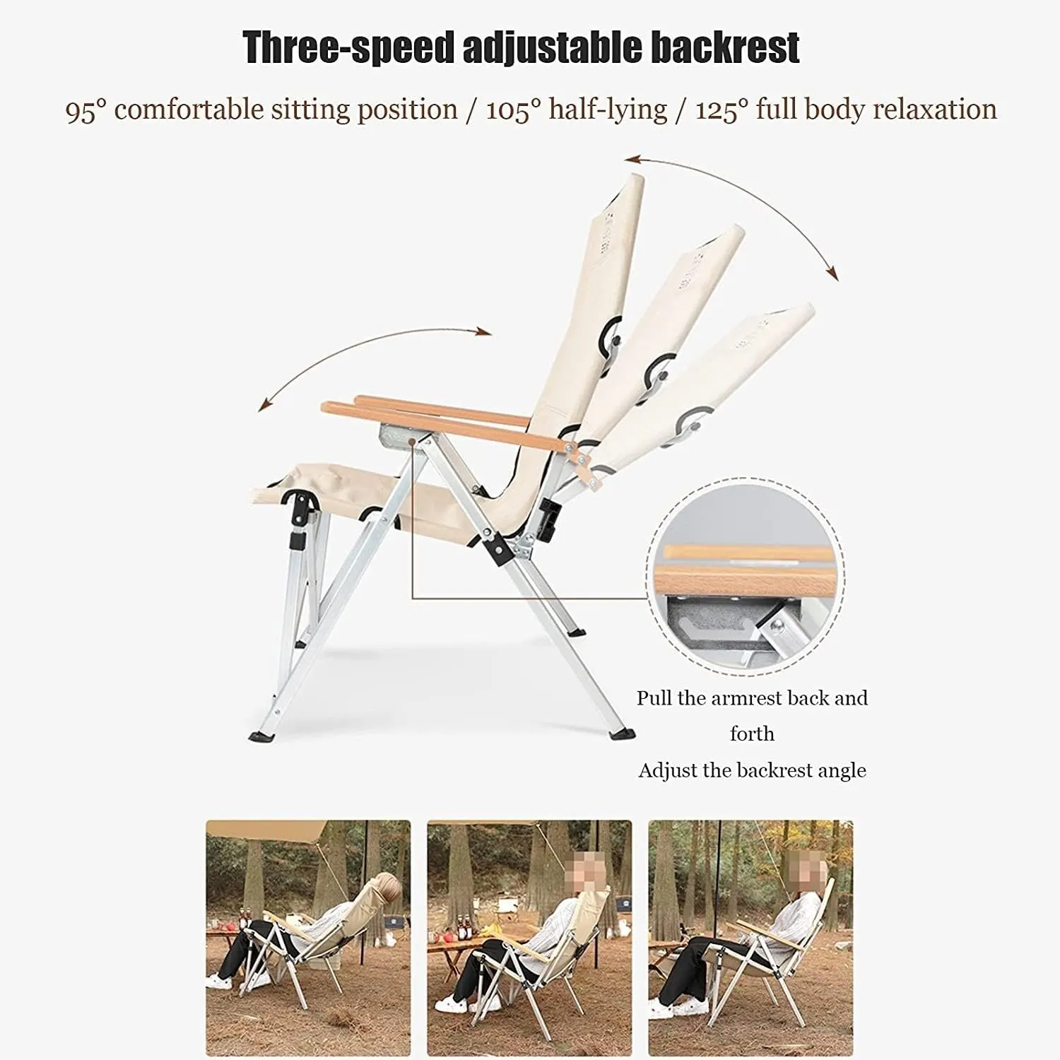 Camping Chair Camping Ultralight Aluminum Tube Ice Fishing Chair Backpack Chair with Wooden Handrail Stool for Camping Beach Fishing Folding Chair (Color : A) (A One Siz