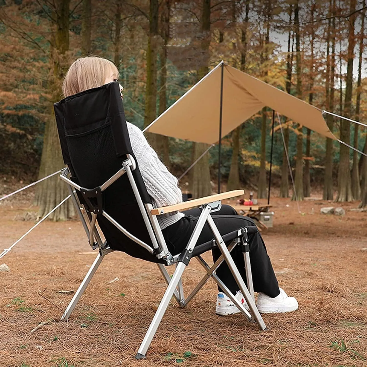 Camping Chair Camping Ultralight Aluminum Tube Ice Fishing Chair Backpack Chair with Wooden Handrail Stool for Camping Beach Fishing Folding Chair (Color : A) (A One Siz