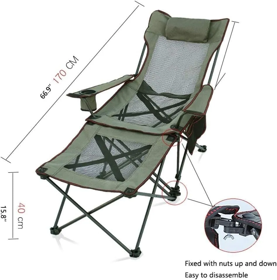 Camping Chair Folding Recliner Portable Chair with Cup Holder Detachable Side Table and Carrying Bag with Pillow Fishing Chair(Color:B)