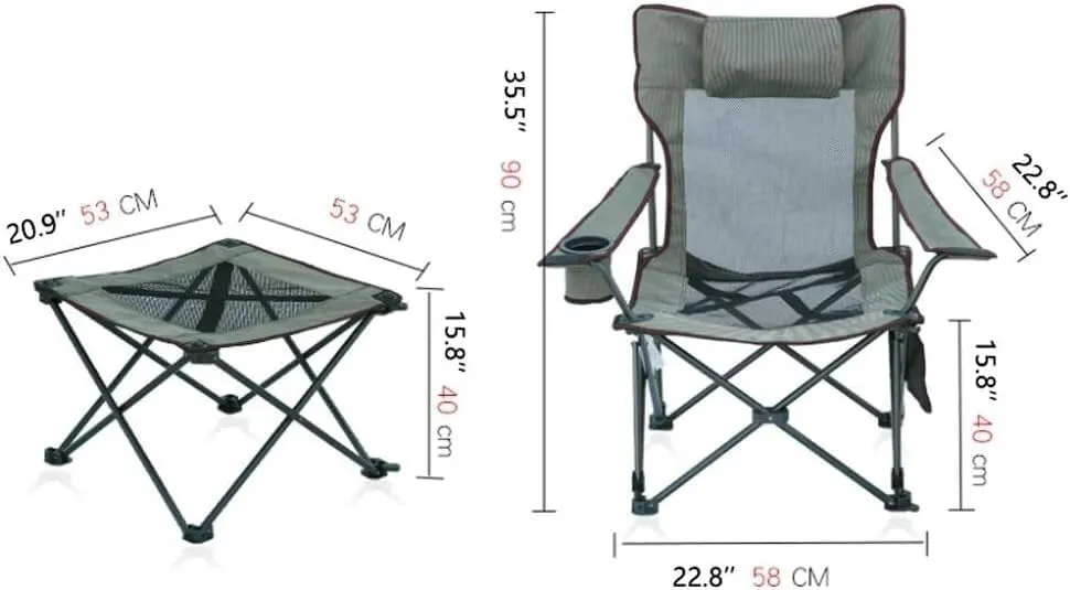 Camping Chair Folding Recliner Portable Chair with Cup Holder Detachable Side Table and Carrying Bag with Pillow Fishing Chair(Color:B)