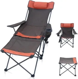 Camping Chair Folding Recliner Portable Chair with Cup Holder Detachable Side Table and Carrying Bag with Pillow Fishing Chair(Color:B)