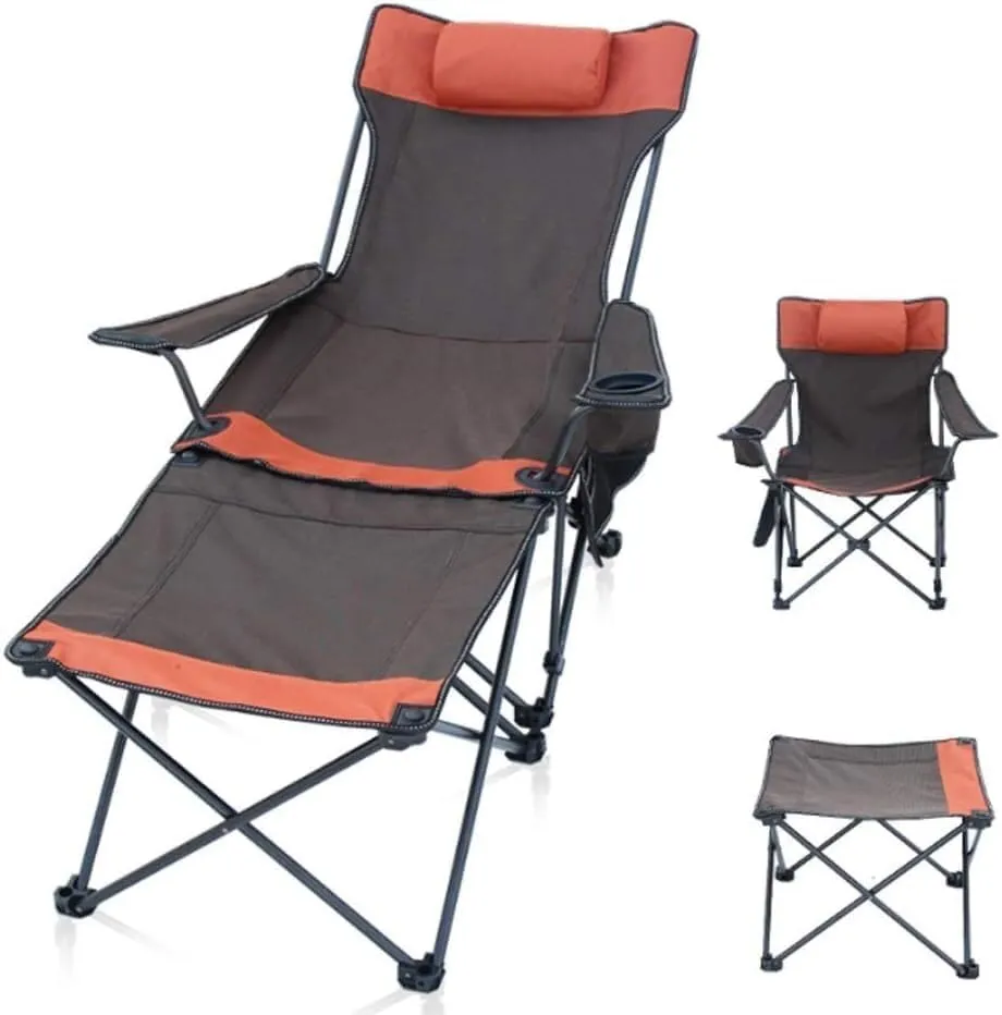 Camping Chair Folding Recliner Portable Chair with Cup Holder Detachable Side Table and Carrying Bag with Pillow Fishing Chair(Color:B)