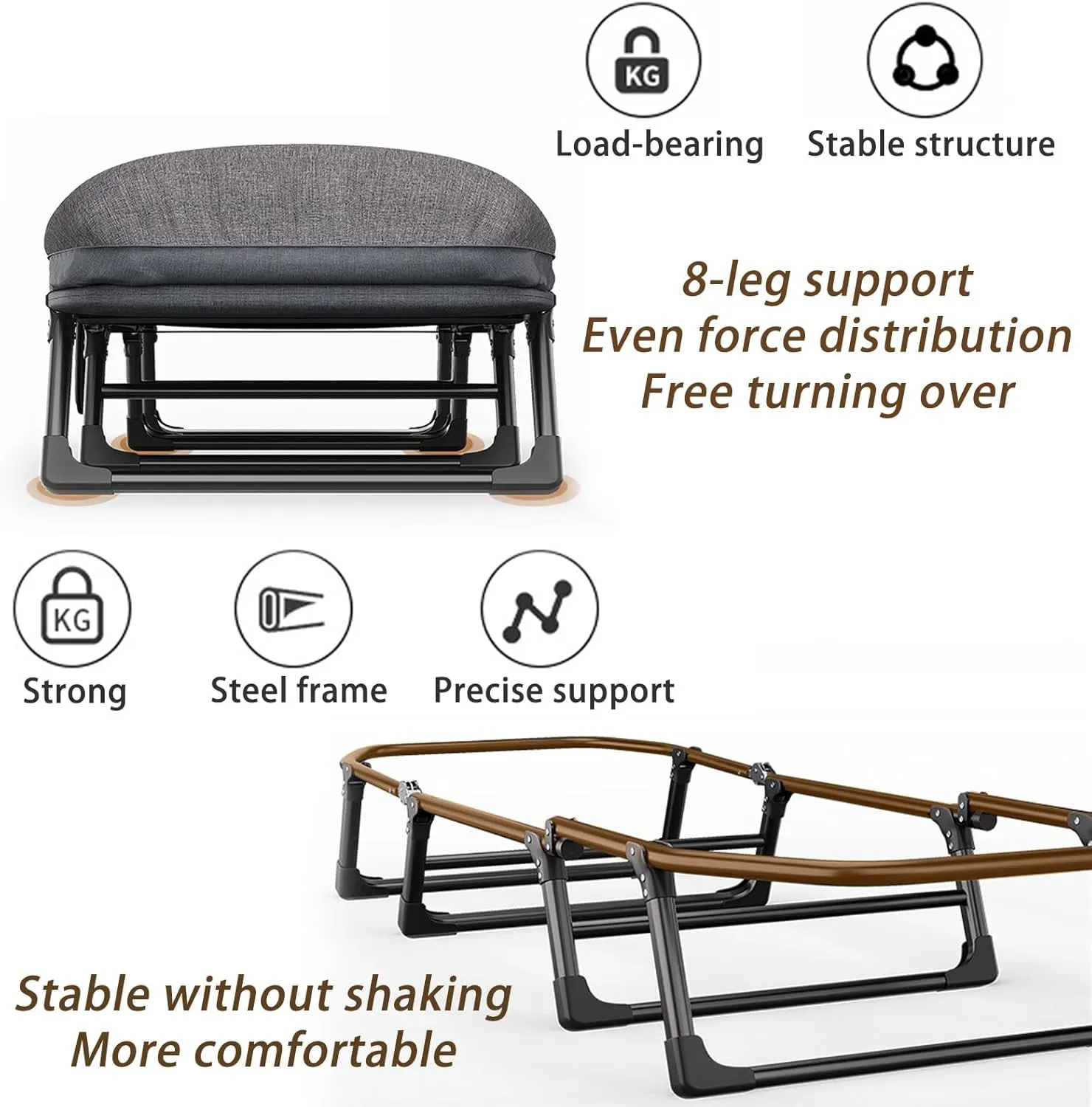 Camping Cots for Adults Queen Size 8-Leg Support, High-Resilience Cotton Filling, Multi-Function Foldable Bed with Storage Bag, Non-Slip Feet, Perfect for Office Nap or Outdoor Use(66 * 180)