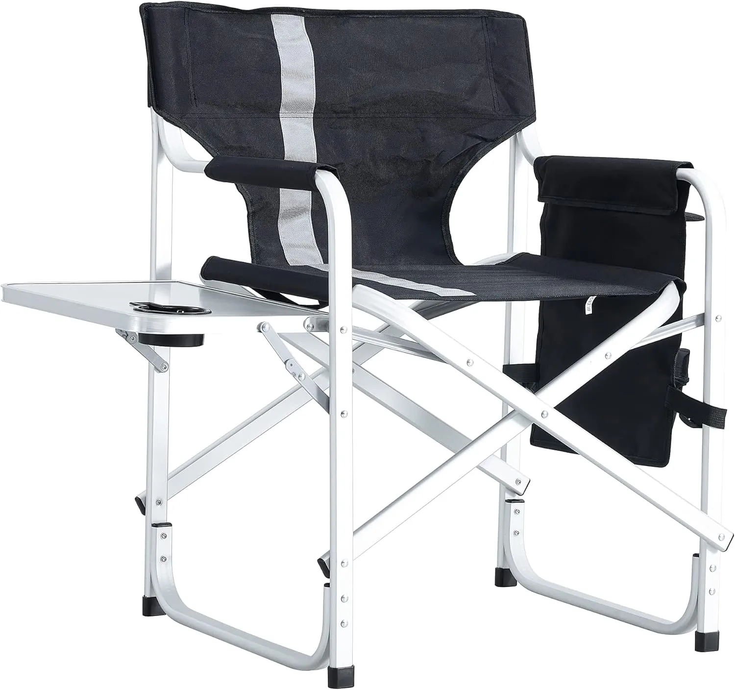 Camping Director's Chair, Aluminum Frame and Oxford Fabric Supports 400 lbs, Foldable and Portable, with Side Storage Bag and Side Table, a Folding Chair or Camping Chair (Black, 1PC)