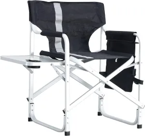 Camping Director's Chair, Aluminum Frame and Oxford Fabric Supports 400 lbs, Foldable and Portable, with Side Storage Bag and Side Table, a Folding Chair or Camping Chair (Black, 1PC)