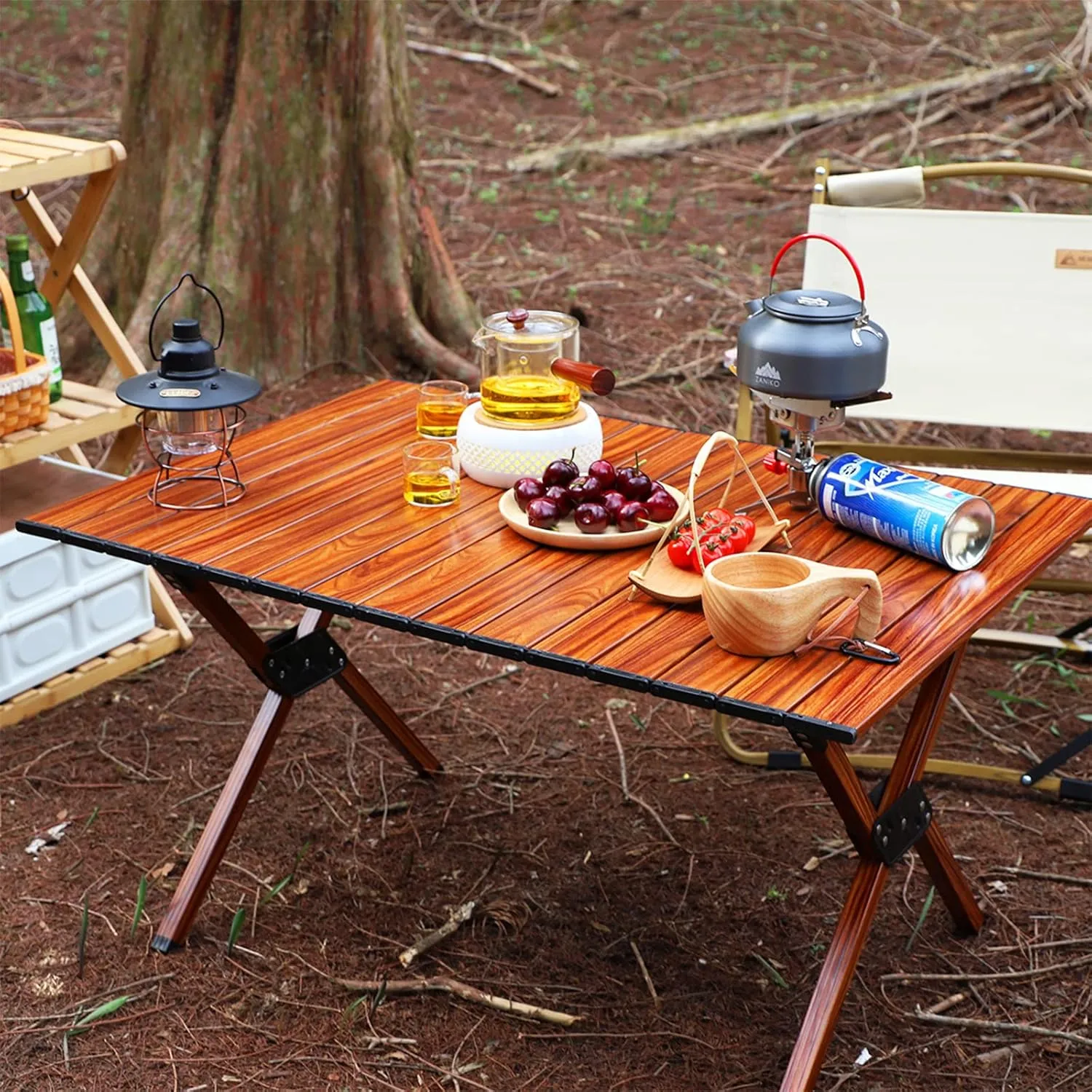 Camping Foldable Table Outdoor Portable Aluminum Alloy Lightweight Roll Up Table Hiking Picnic Beach Roll Top Desk with Carry Bag,L(Length121cm)
