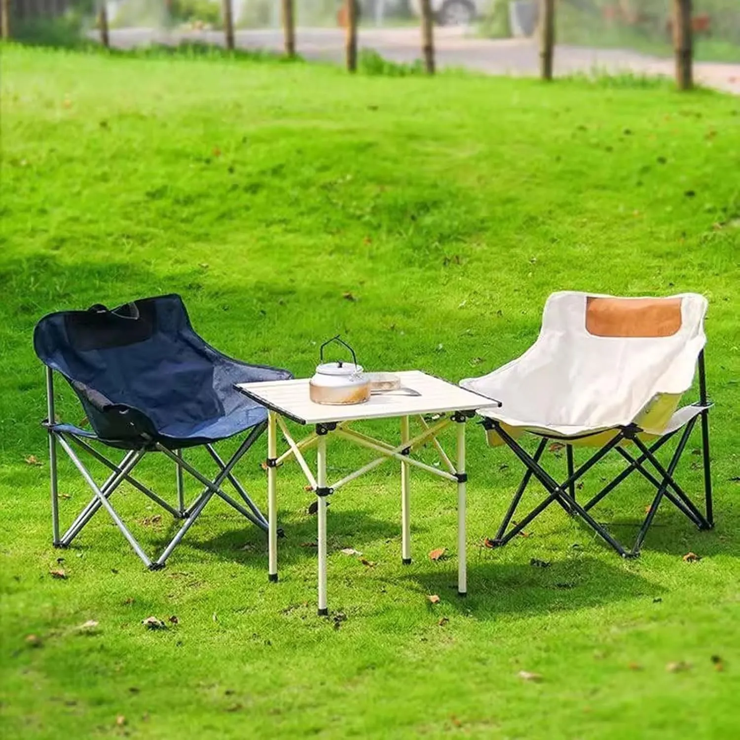 Camping Furniture Set with Carbon Steel Roll-up Table and Ultralight Picnic Chair, Portable Folding Compact Chairs for Outdoor Indoor Use