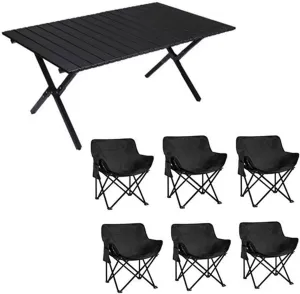 Camping Furniture Set with Carbon Steel Roll-up Table and Ultralight Picnic Chair, Portable Folding Compact Chairs for Outdoor Indoor Use