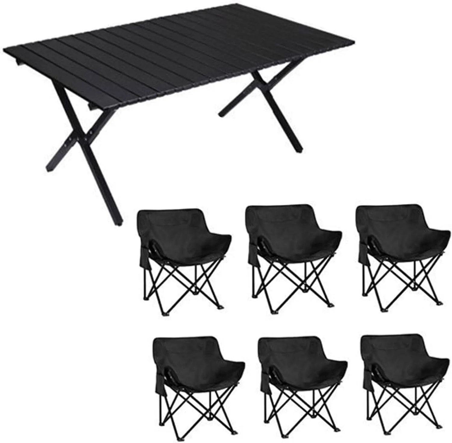 Camping Furniture Set with Carbon Steel Roll-up Table and Ultralight Picnic Chair, Portable Folding Compact Chairs for Outdoor Indoor Use