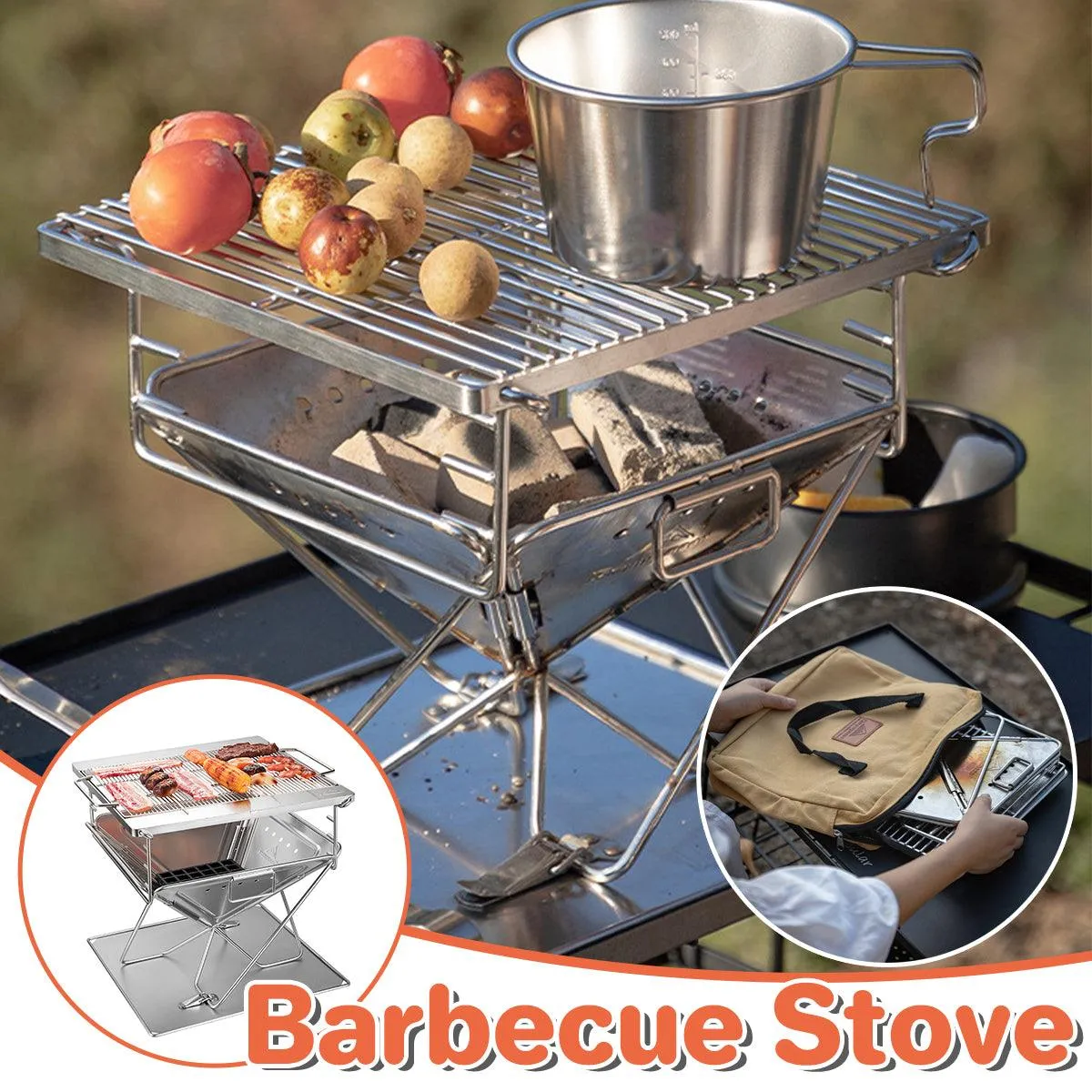 Camping Stainless Steel Collapsible Barbecue Grill Portable Outdoor BBQ Grill
