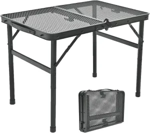 Camping Table, 2 ft Folding Grill Table with Mesh Desktop, Anti-Slip Feet, Height Adjustable, Lightweight & Portable Aluminum Outdoor Table for Camping, Picnic, RV, BBQ (23.6"X16"X22.5")