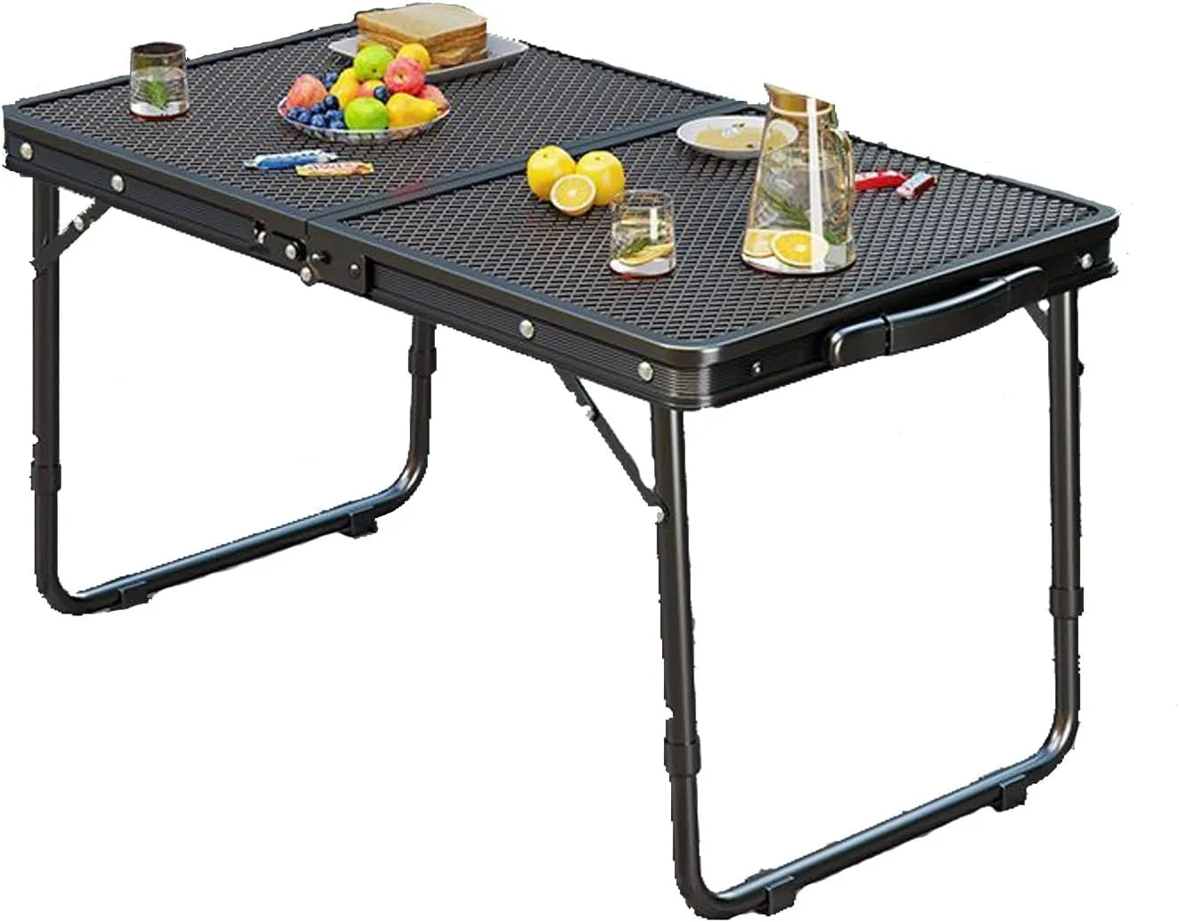 Camping Table 24/28FT Grill Table with Table Extension Board Adjustable Height Mesh Top Portable Folding Tables for Outdoor Indoor Beach BBQ Picnic Travel（ Black）(Liftable,60cm)
