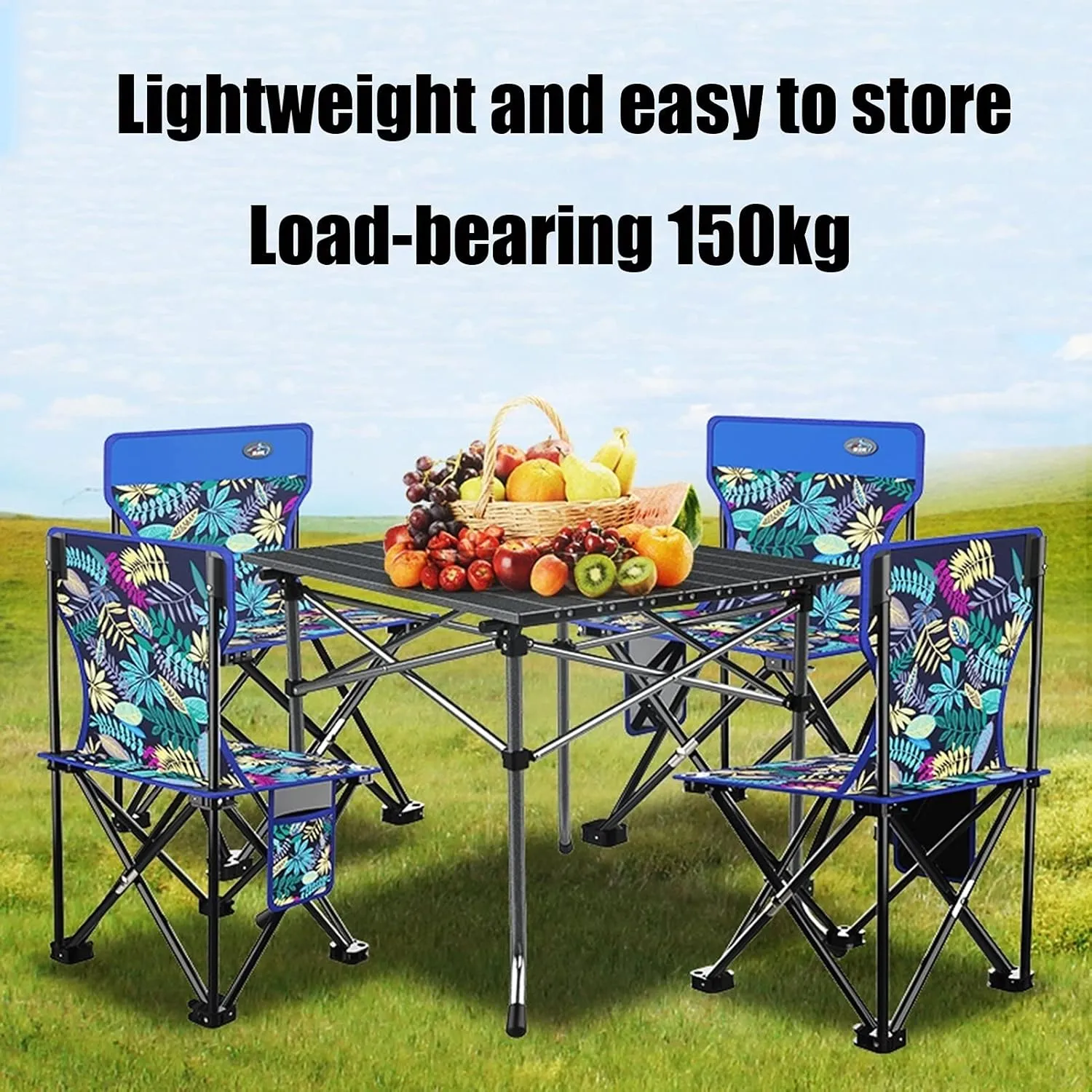 Camping Table Chairs Easy to Store Folding Table and Chair Set, Aluminum Outdoor Camping Picnic Table, Suitable for Courtyard, Beach, Fishing (Color : Package 1)