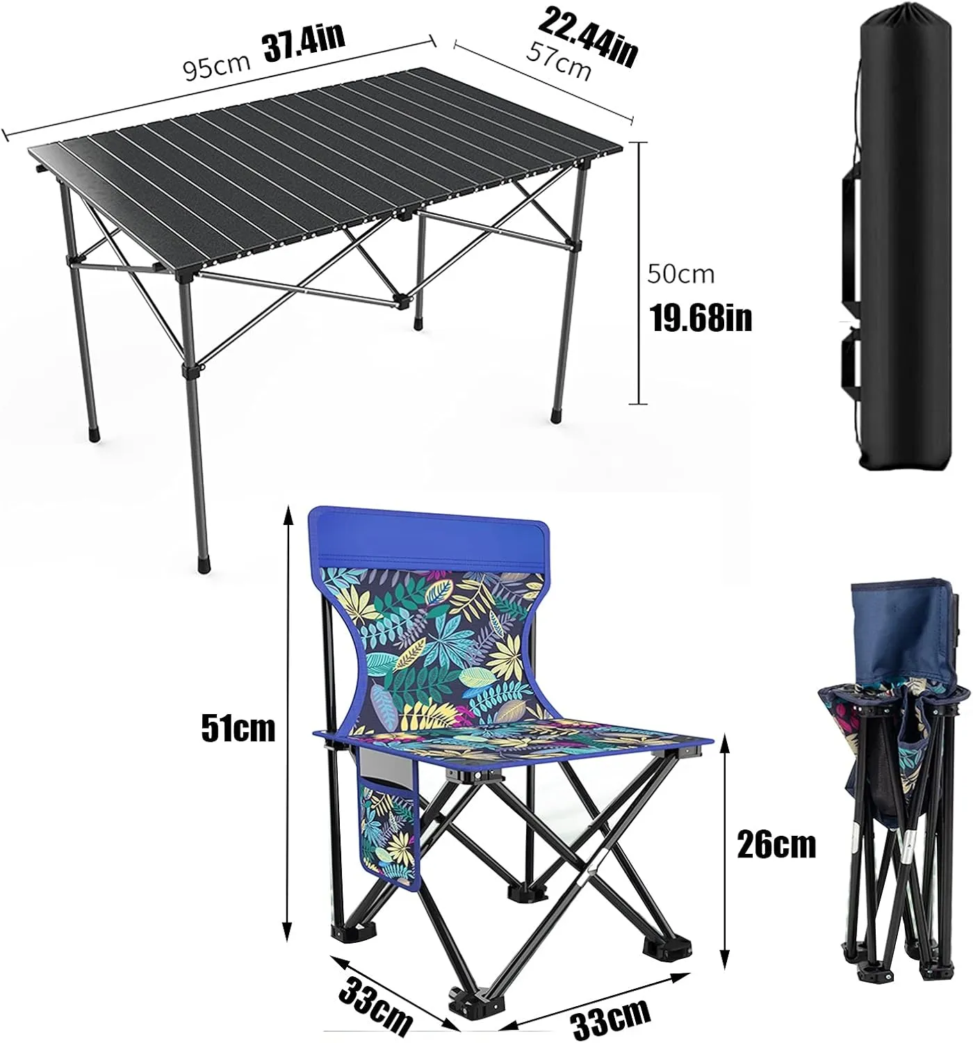 Camping Table Chairs Easy to Store Folding Table and Chair Set, Aluminum Outdoor Camping Picnic Table, Suitable for Courtyard, Beach, Fishing (Color : Package 1)