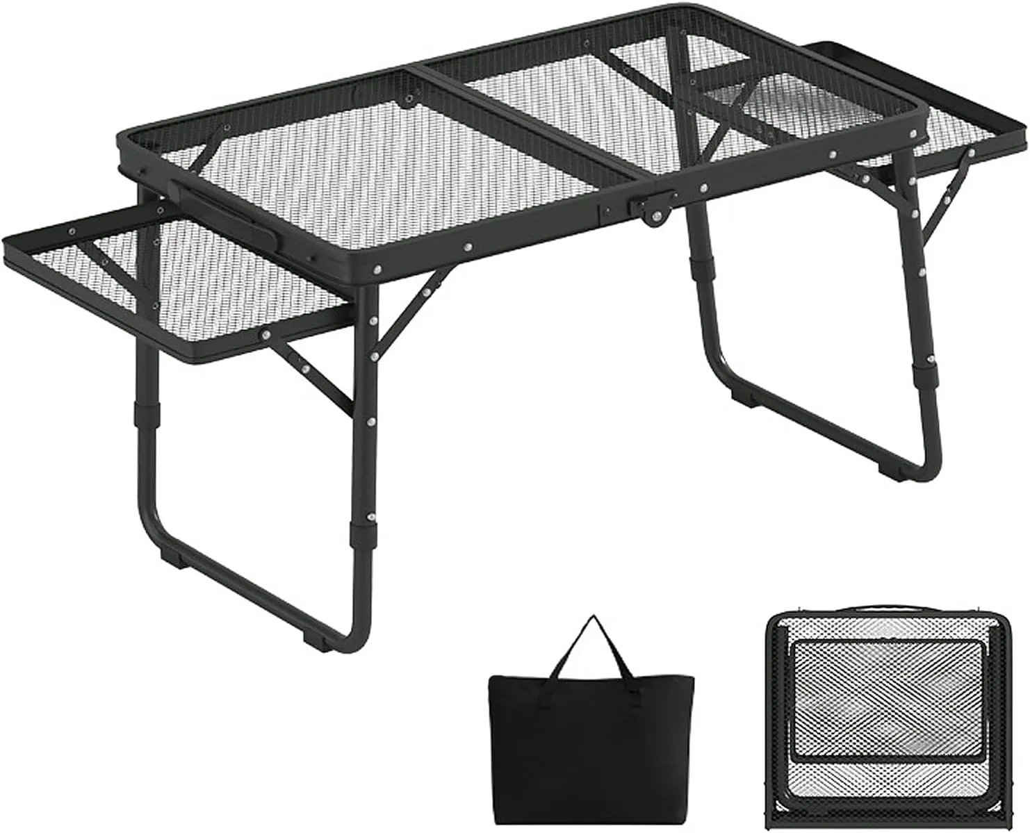 Camping Tables, Camp Table with Extension Adjustable Folding Tables Mesh Top, Portable Table for Beach BBQ Picnic Travel RV Black (Size : 44x15.7x12.5-15.7in)