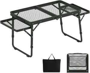 Camping Tables, Camp Table with Extension Adjustable Folding Tables Mesh Top, Portable Table for Beach BBQ Picnic Travel RV Black (Size : 44x15.7x12.5-15.7in)