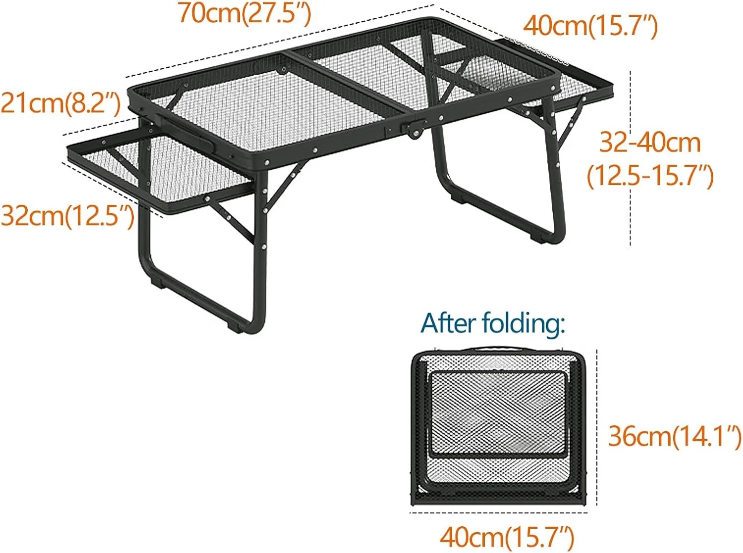 Camping Tables, Camp Table with Extension Adjustable Folding Tables Mesh Top, Portable Table for Beach BBQ Picnic Travel RV Black (Size : 44x15.7x12.5-15.7in)